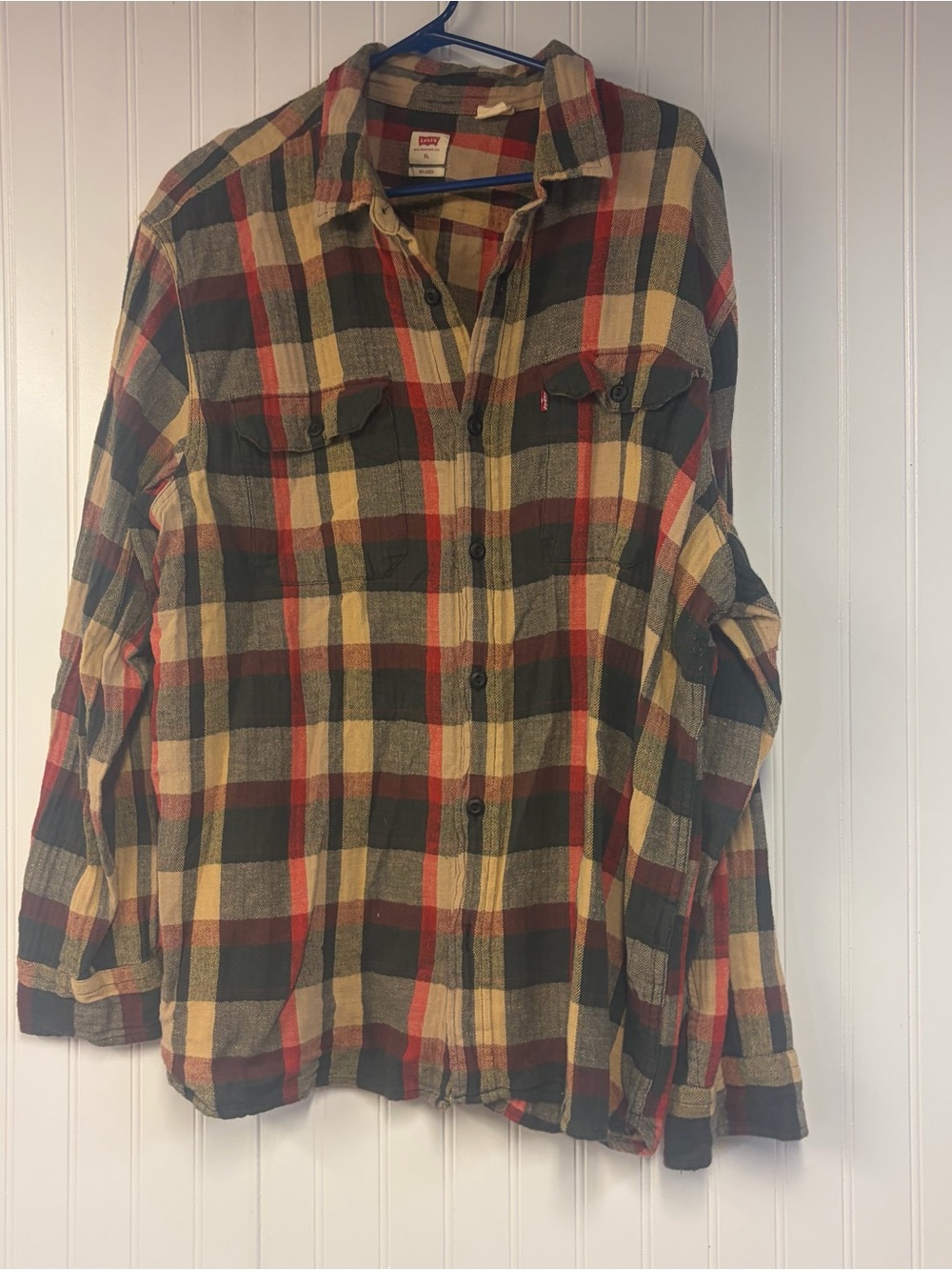 Levi's Men's Yellow and Red Plaid Flannel Shirt XL
